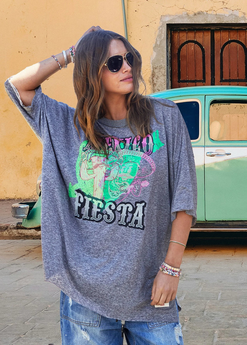 Mexican Fiesta Tee - Charcoal Marle