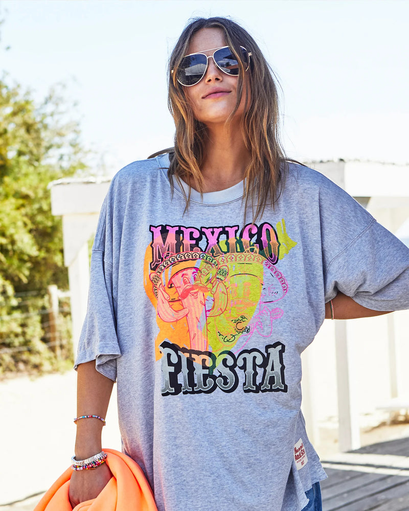 Mexican Fiesta Tee - Light Grey Marle