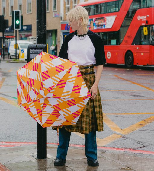 Red & Pink gingham folding compact umbrella – SLOANE