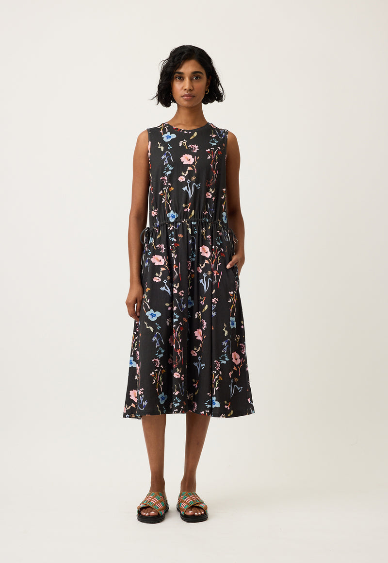 Lidia Tie Dress - Watercolour Charcoal