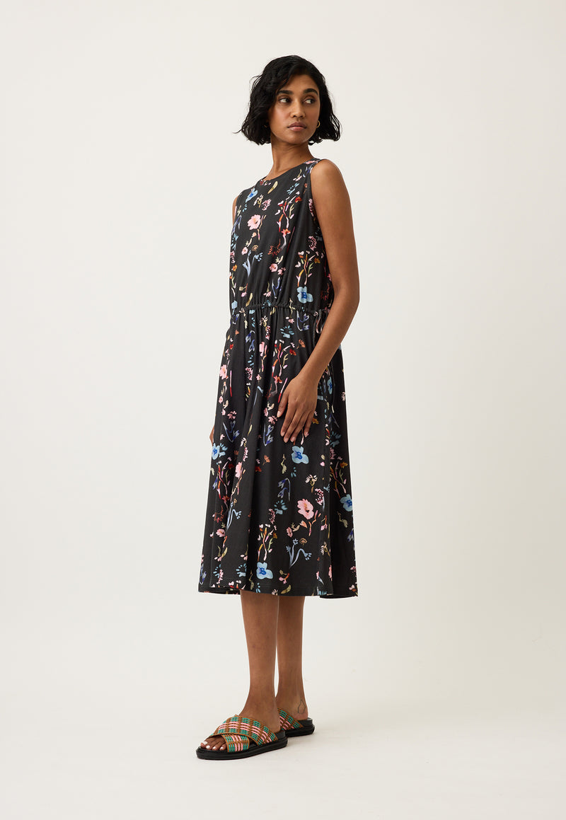 Lidia Tie Dress - Watercolour Charcoal