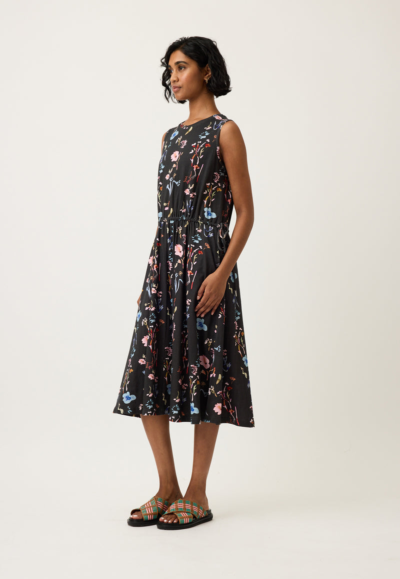 Lidia Tie Dress - Watercolour Charcoal