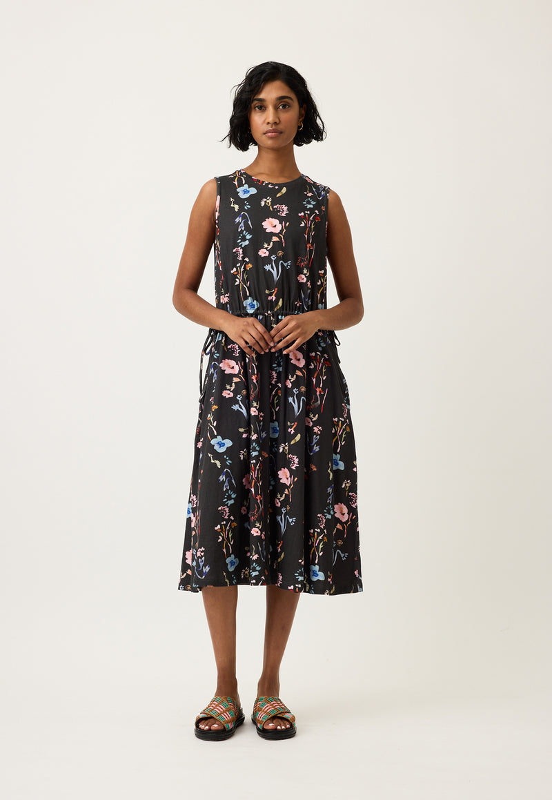 Lidia Tie Dress - Watercolour Charcoal