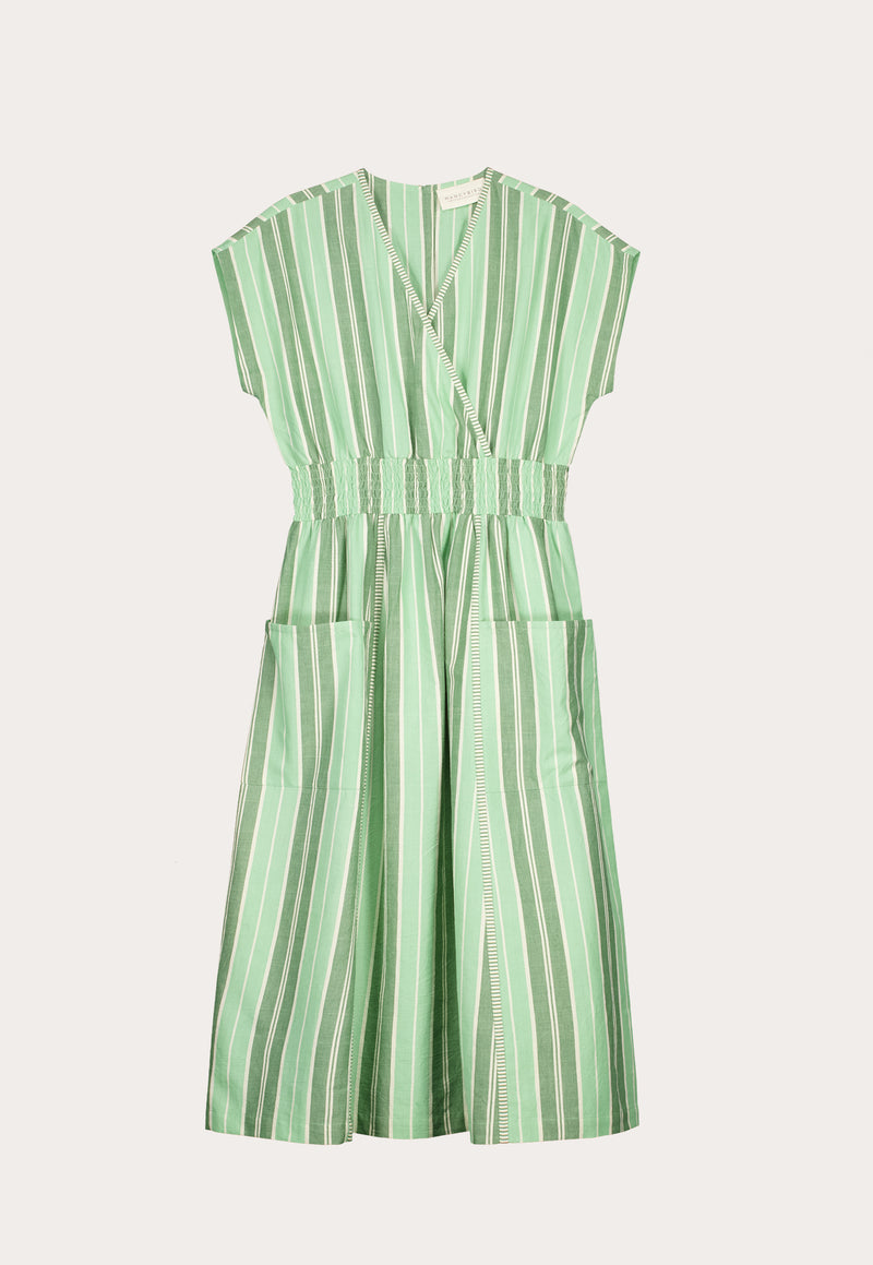 Hana Wrap Dress - Green Stripe