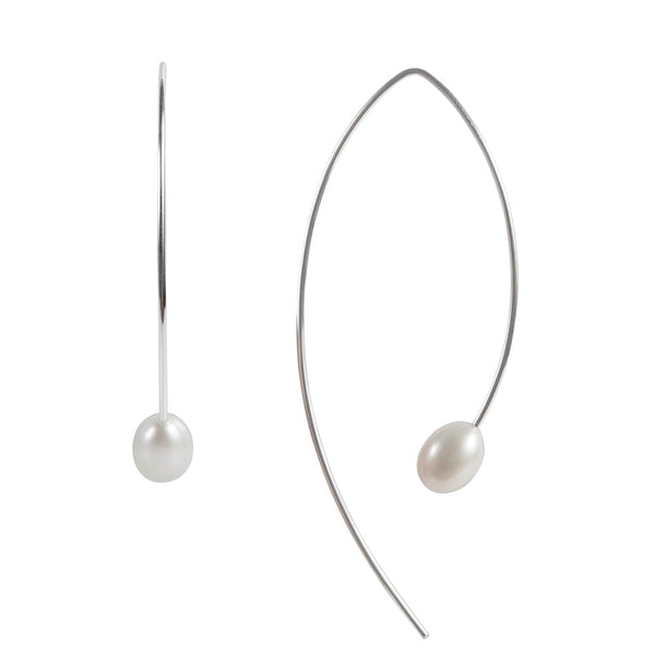 Pearl Curve Earrings - Silver