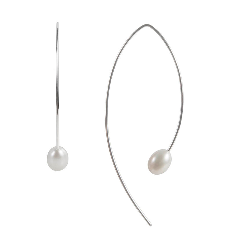 Pearl Curve Earrings - Silver