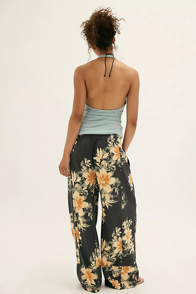 Days End Printed Linen Pant - Washed Black Combo