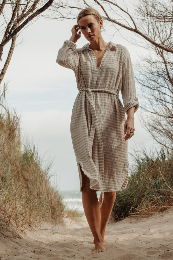 Salt Tunic Dress - Pumice x White