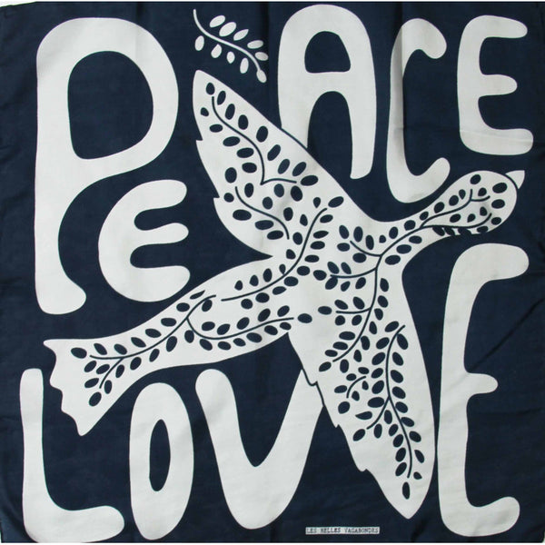 Mini Peace and Love Silk Scarf - Navy