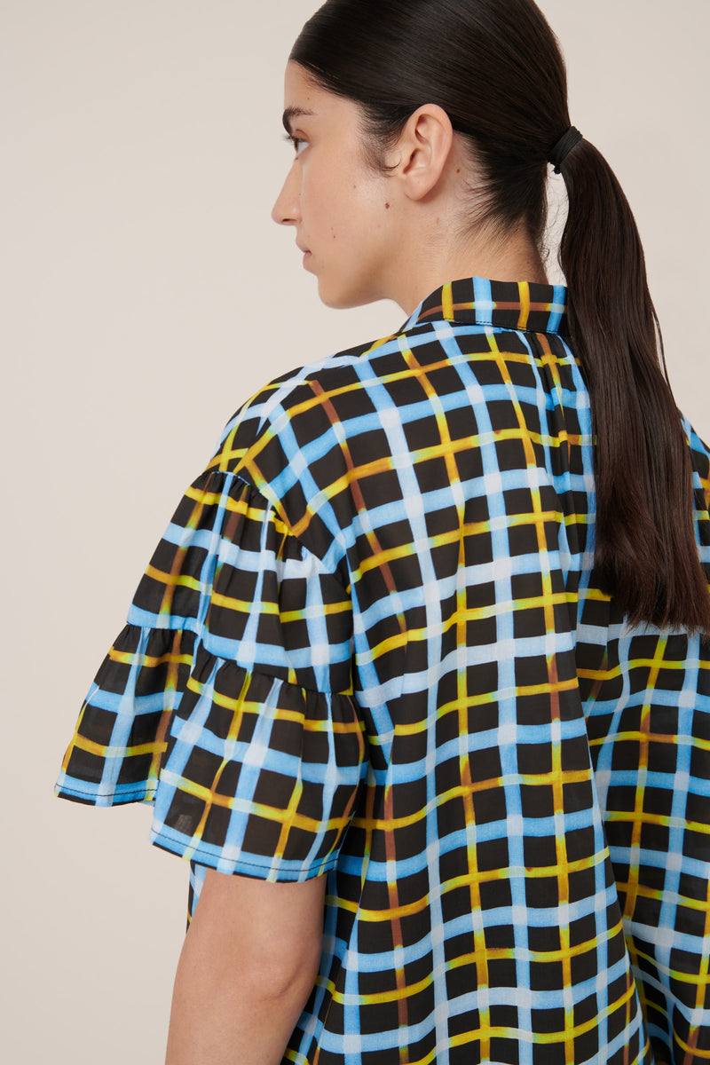 Painterly Blouse - Neon Tartan