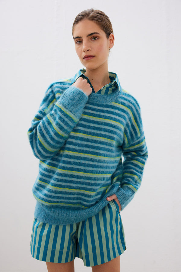 Dakota Wool-Blend Knit Sweater - Oceanic/Forest