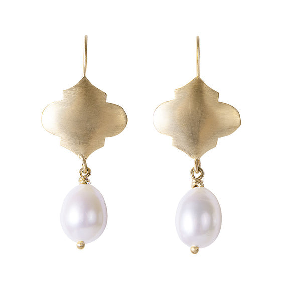 Moroccan Pearl Drop Earrings - Gold