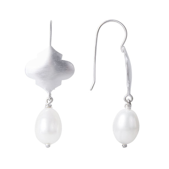 Moroccan Pearl Drop Earrings - Silver
